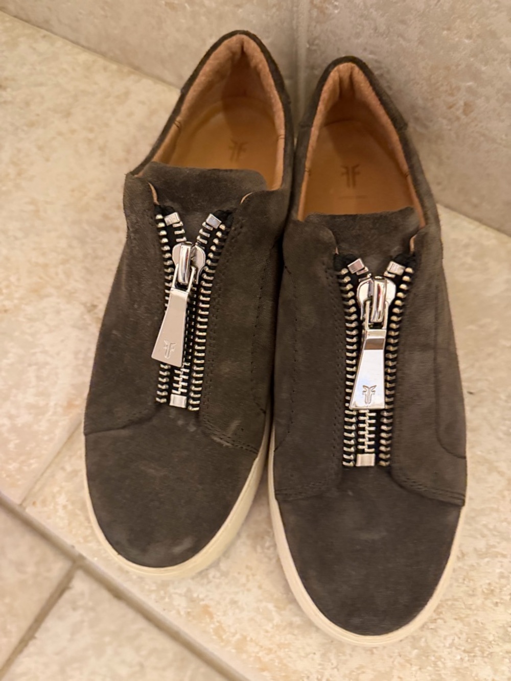 Frye Olive Suede Sneakers with Center Zippers